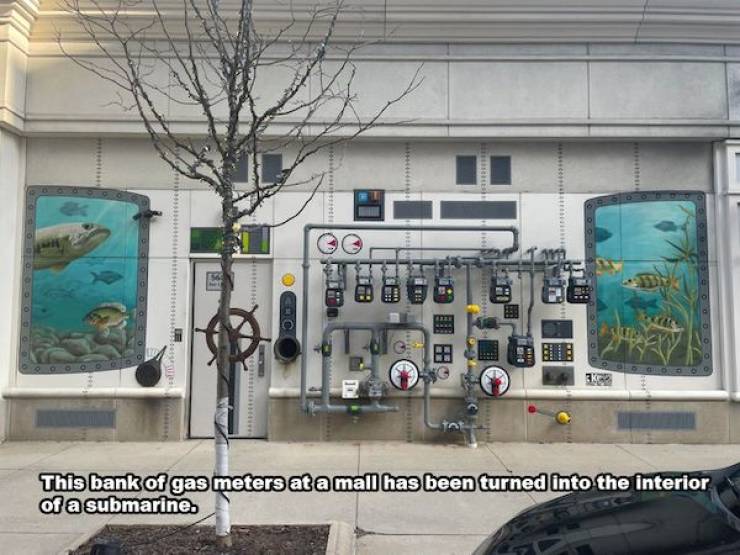 cool pics - vehicle - On Hev This bank of gas meters at a mall has been turned into the interior of a submarine.