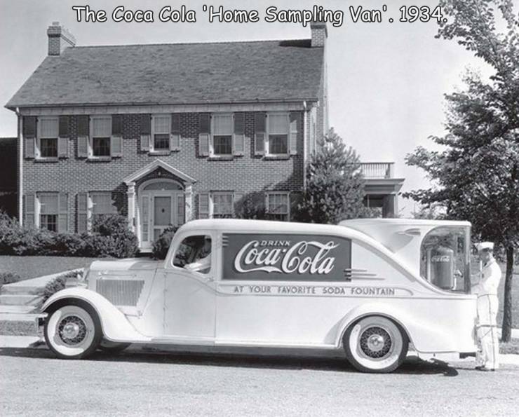 fun randoms - coca cola - The Coca Cola Home Sampling Van'. 1934, Coca Cola Ay Your Favorite Soda Fountain