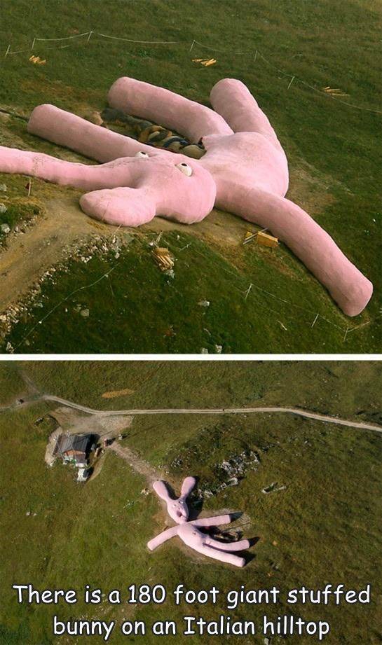 fun randoms - world's largest stuffed animal - There is a 180 foot giant stuffed bunny on an Italian hilltop