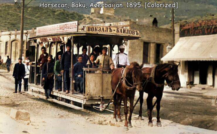 fun randoms - pack animal - Horsecar, Baku, Azerbaijan. 1895. Colorized Klere