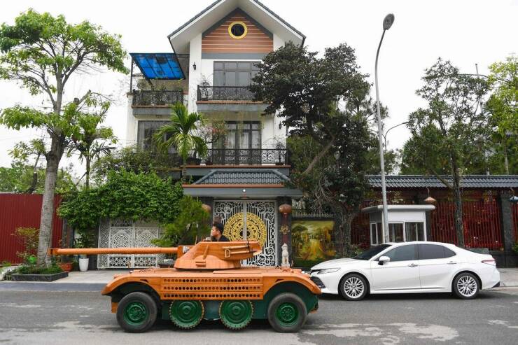 random pics - vietnamese dad converting van into wooden tank - needeen