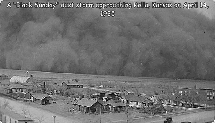 random pics - dust bowl the great depression - A "Black Sunday" dust storm approaching Rolla, Kansas on 16