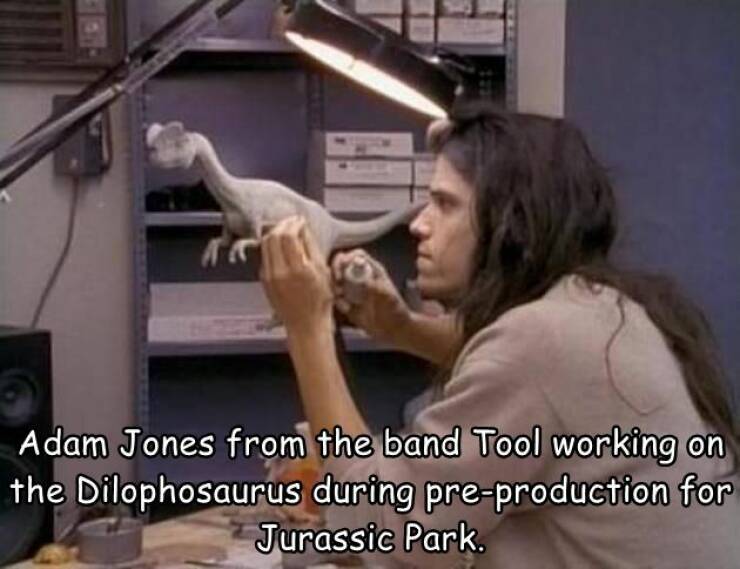 random pics - adam jones jurassic park - Adam Jones from the band Tool working on the Dilophosaurus during preproduction for Jurassic Park.