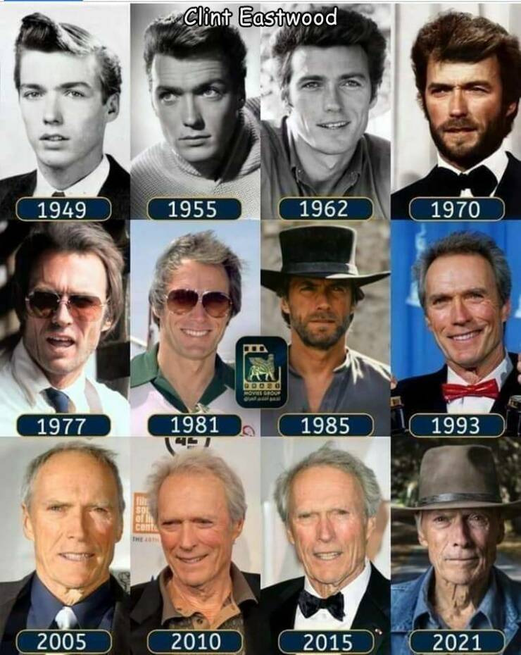 random pics - clint eastwood - 1949 1977 2005 fil Sol of t conte The 20TH Clint Eastwood 1955 1962 1981 2010 90020 Movies Group 1985 2015 1970 1993 2021