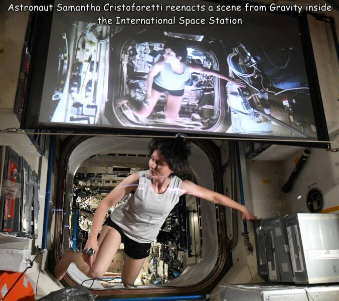 random pics- Gravity - Astronaut Samantha Cristoforetti reenacts a scene from Gravity inside the International Space Station Thu Ww Aps