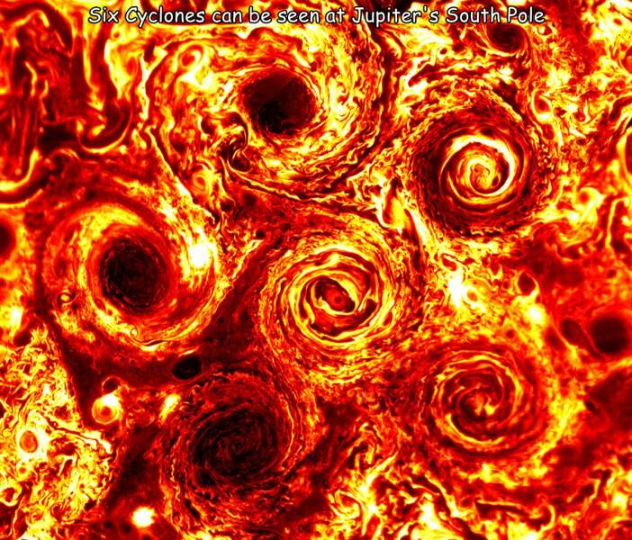 cool and interesting photos - jupiter hexagon - Six Cyclones can be seen at Jupiter's South Pole