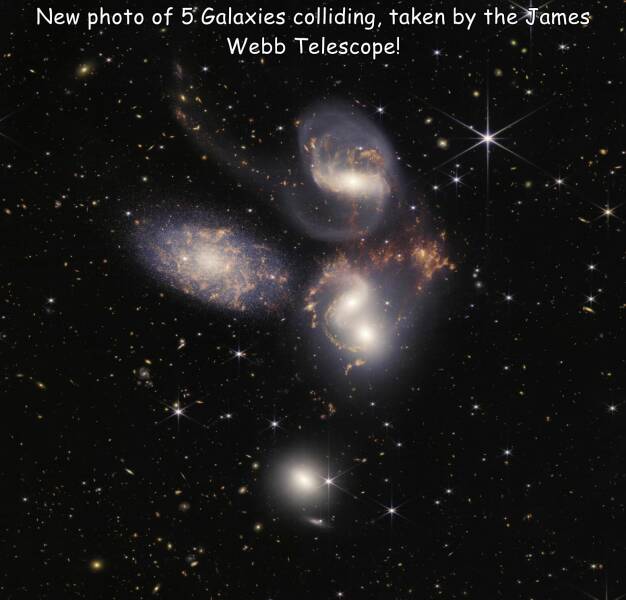 Random Pictures and Images - Galaxy - New photo of 5 Galaxies colliding, taken by the James Webb Telescope!