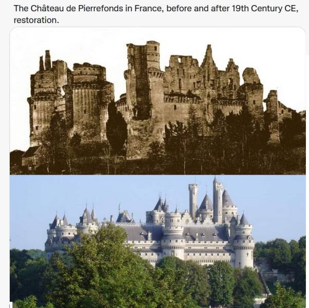 daily dose of randoms - pierrefond castle - The Chteau de Pierrefonds in France, before and after 19th Century Ce, restoration.