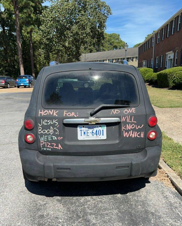 daily dose of random pics - vehicle registration plate - Ee Honk For Jesus, Boobs Weed. or Pizza Mhr Virginia Twe6401 Foron Touth Buree 1810 No One Will Know Which