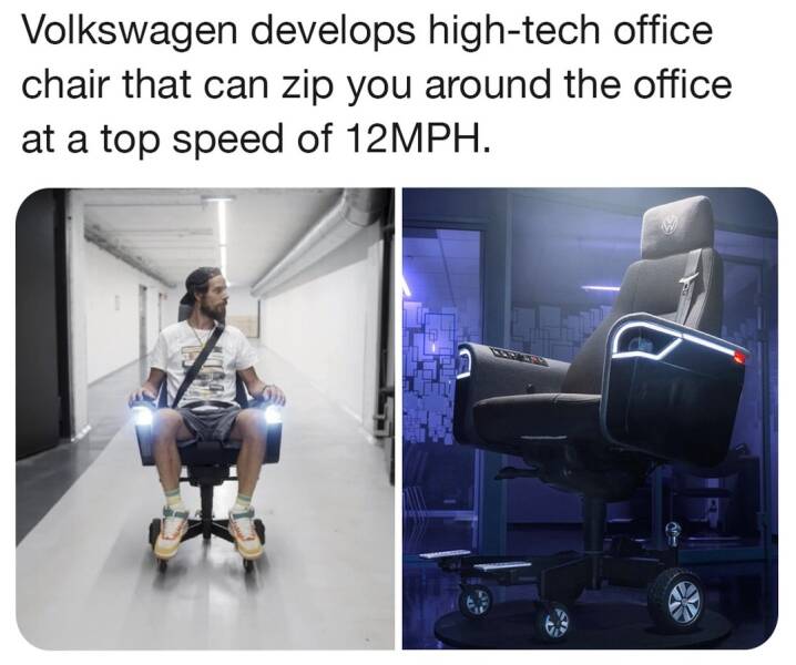cool pics - sitting - Volkswagen develops hightech office chair that can zip you around the office at a top speed of 12MPH.