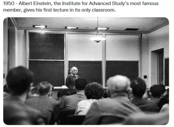 cool pics - albert einstein teaching - 1950 Albert Einstein, the Institute for Advanced Study's most famous member, gives his first lecture in its only classroom. Operat