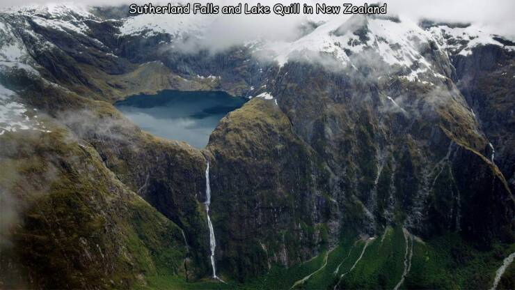 cool pics - sutherland falls new zealand - Sutherland Falls and Lake Quill in New Zealand