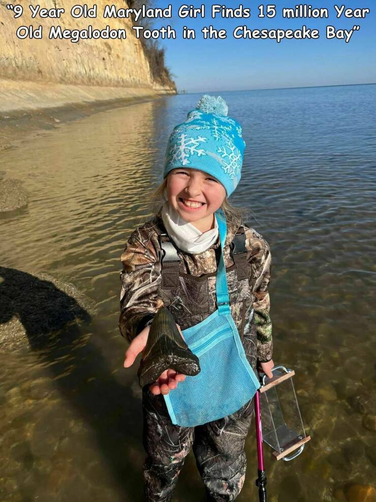 funy filled photos - Sharks - "9 Year Old Maryland Girl Finds 15 million Year Old Megalodon Tooth in the Chesapeake Bay"