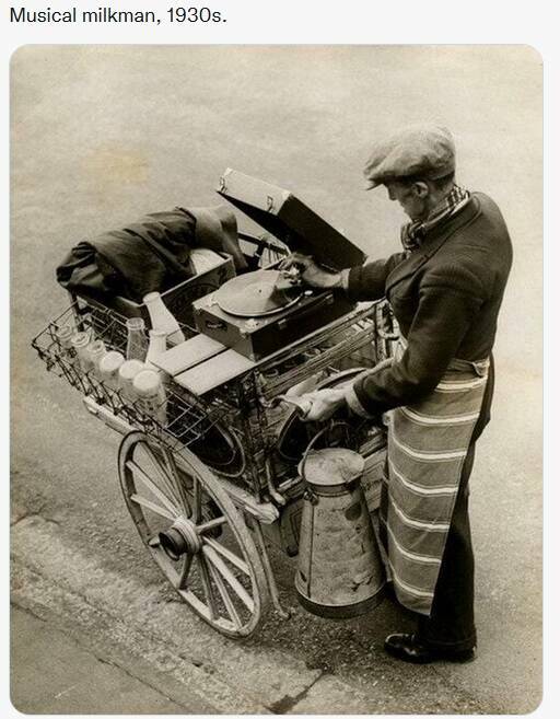 cool random photos - Musical milkman, 1930s.