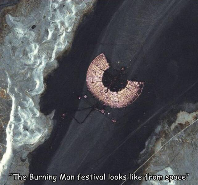 funny memes and pics - burning man festival from space - "The Burning Man festival looks from space"