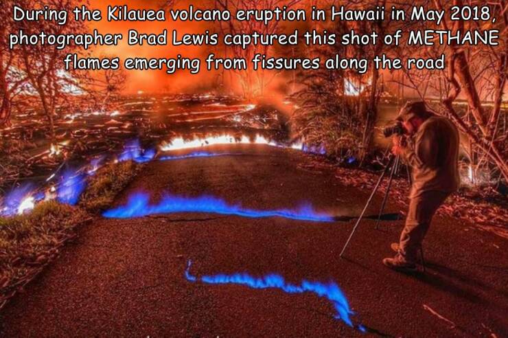 cool random pcis - Volcano - During the Kilauea volcano eruption in Hawaii in , photographer Brad Lewis captured this shot of Methane flames emerging from fissures along the road L