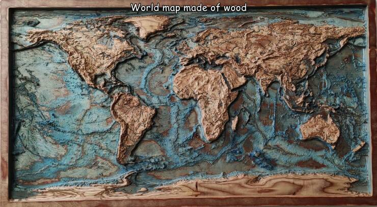 cool random pcis - 3d topographic map of the world - World map made of wood