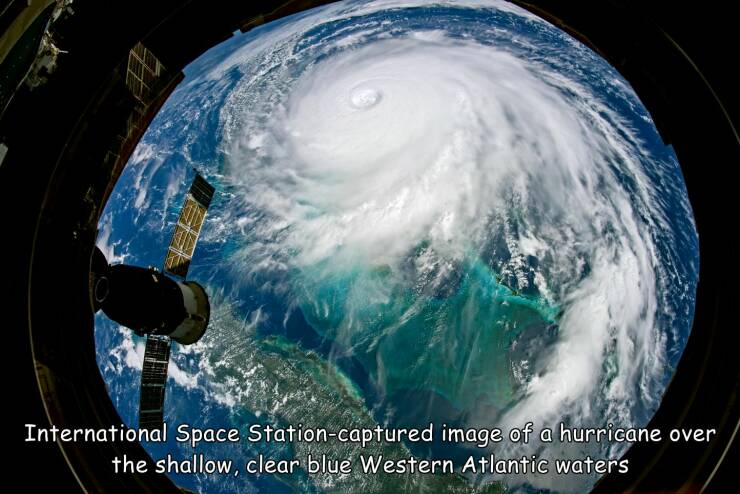 monday morning randomness - climate change - International Space Stationcaptured image of a hurricane over the shallow, clear blue Western Atlantic waters