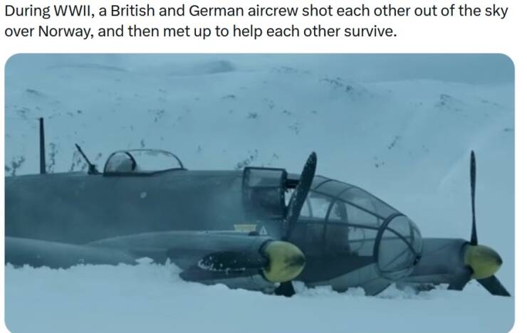 cool random pics - propeller - During Wwii, a British and German aircrew shot each other out of the sky over Norway, and then met up to help each other survive.