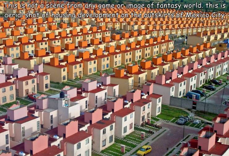 cool random pics and photos -  suburb - This is not a scene from any game or image of fantasy world. this is aerial shot of housing development on the outskirts of Mexico City. Capel Ke 197 Lev 88888 48888 888