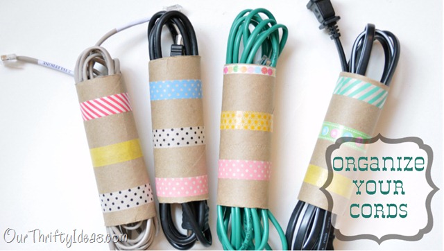Use toilet paper rolls to organize your cords then decorate with washi tape to beautify them?