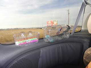 For long road trips, stick shower baskets to the window to organize markers, snacks, and other fun items for your kids.