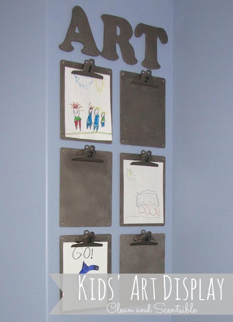 Keep kids art work from getting out of control by making this fun art display. The clipboards allow you to easily change out your child's work as needed.