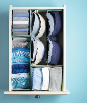 Use shoe boxes to organize your drawers. This makes to so much easier to find what you need and keeps items from getting lost in the back of the drawer.
