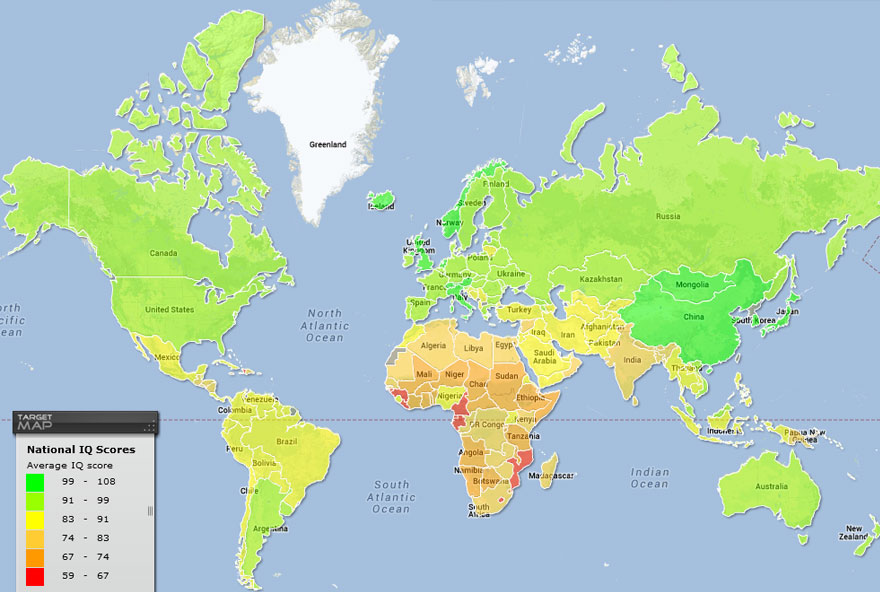 World Map of National IQ Scores