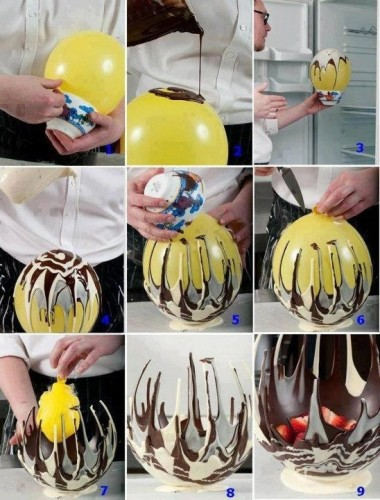 Use melted chocolate and an inflated balloon for an artsy chocolate bowl.