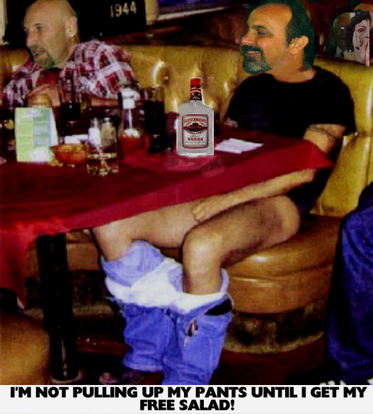 Leonard drops his pants at the wood shed tavern and grog on meatloaf night.