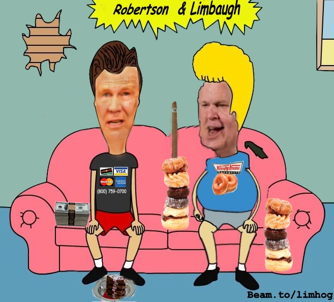 Pat Robertson, this guy is one of the biggest pieces of human garbage on the planet.
Anyone following this asshole, the 700 club is out of their mind, enough is enough, this jerk needs to be run out of town.
Rush Limbaugh, well, we all know this bigots game and his dysfunctional, uneducated look at life.
One day soon these pieces of human garbag