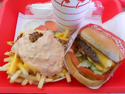 In-N-Out Burger, Animal Double Double. with Animal Fries and beverage, the best fast food burger in the US