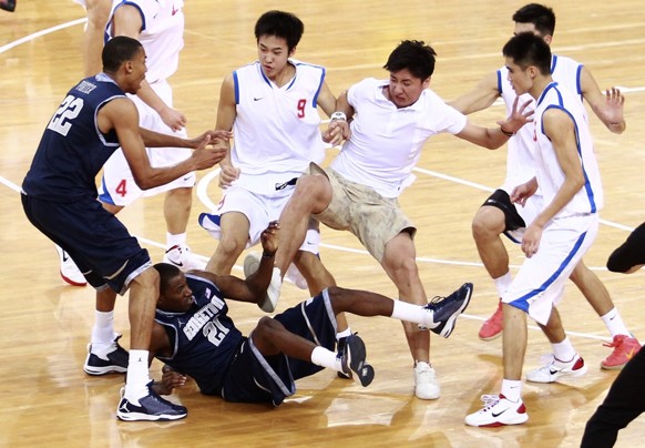 Fight ends Georgetown basketball exhibition in China i also uploaded video!!