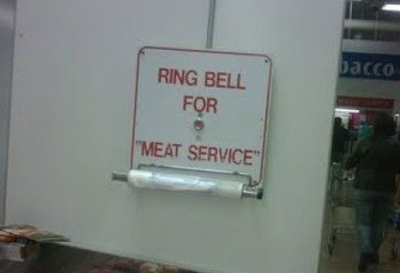 questionable quotation marks - Jacco Ring Bell For "Meat Service