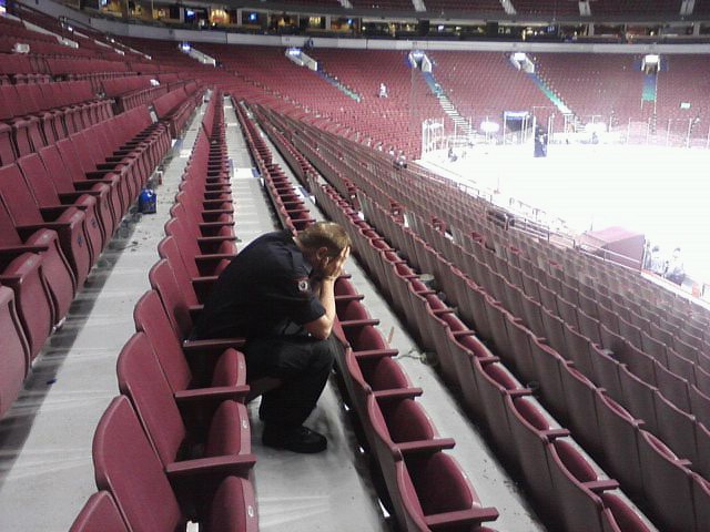 Co-worker took a picture of me when we finally had a chance to take a break after the hockey game. My team lost.