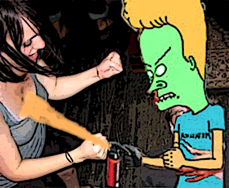 Beavis is out and about with his can of pepper spray. . 