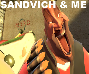 Heavy holding a sandwich.