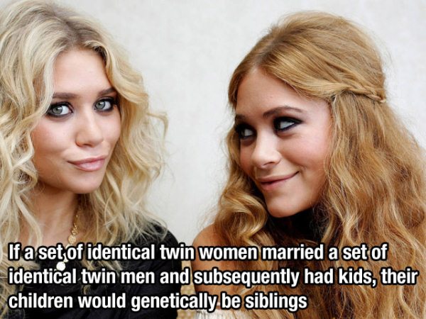 mary kate olsen duck - If a set of identical twin women married a set of identical twin men and subsequently had kids, their children would genetically be siblings