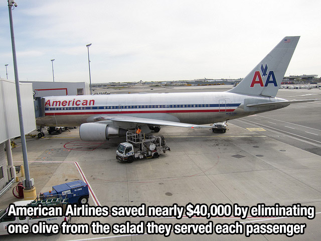 american airlines - American American Airlines saved nearly $40,000 by eliminating one olive from the salad they served each passenger