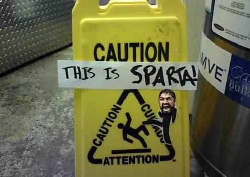 Funny addition to a "slippery when wet" sign