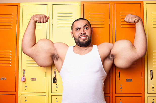 Mostafa Ismail from Egypt has 'guns' biceps and triceps with a circumference of 64.77 cm 25.5 in: the largest in the world.