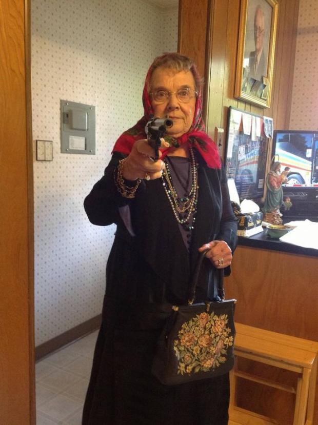 funny grandma with a gun