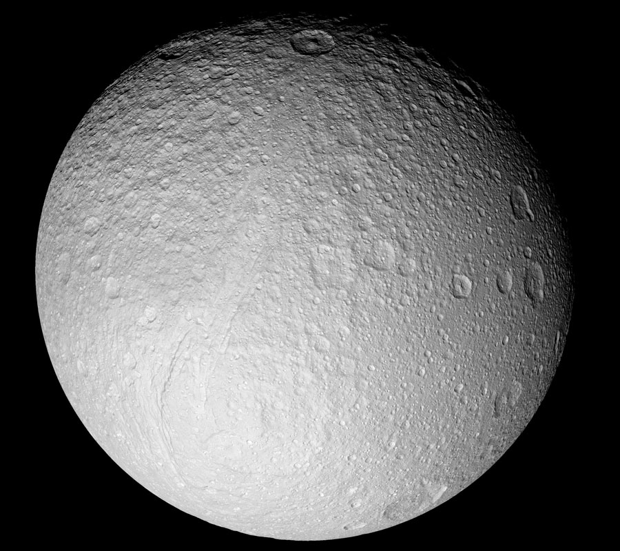 Ice Moon Tethys from Saturn-Orbiting Cassini