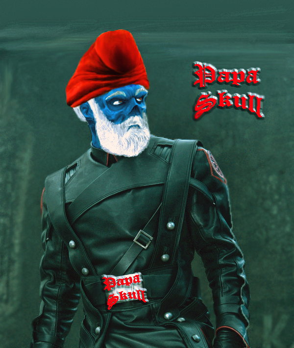 Papa Smurf and Captain America's Red Skull merged into one.