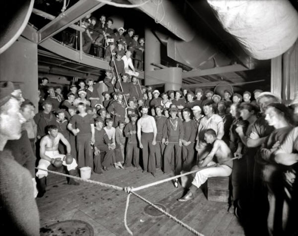 A boxing match on board the USS Oregon in 1897.