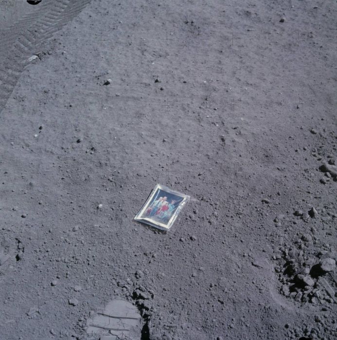 Apollo 16 astronaut Charles Dukes family photo left behind on the moon in 1972.