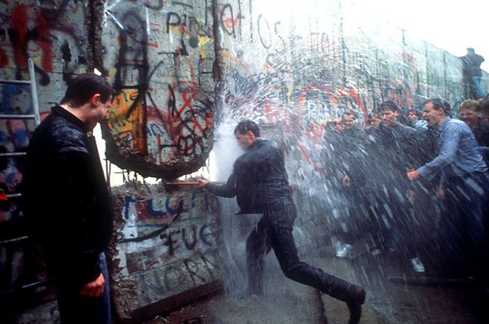 Dismantling of the Berlin Wall in 1989.