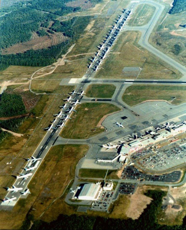 Grounded aircraft on September 11, 2001 await orders.