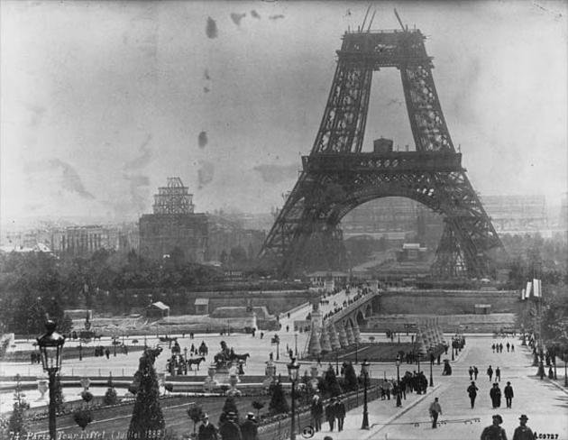 Construction of the Eiffel Tower in 1888.